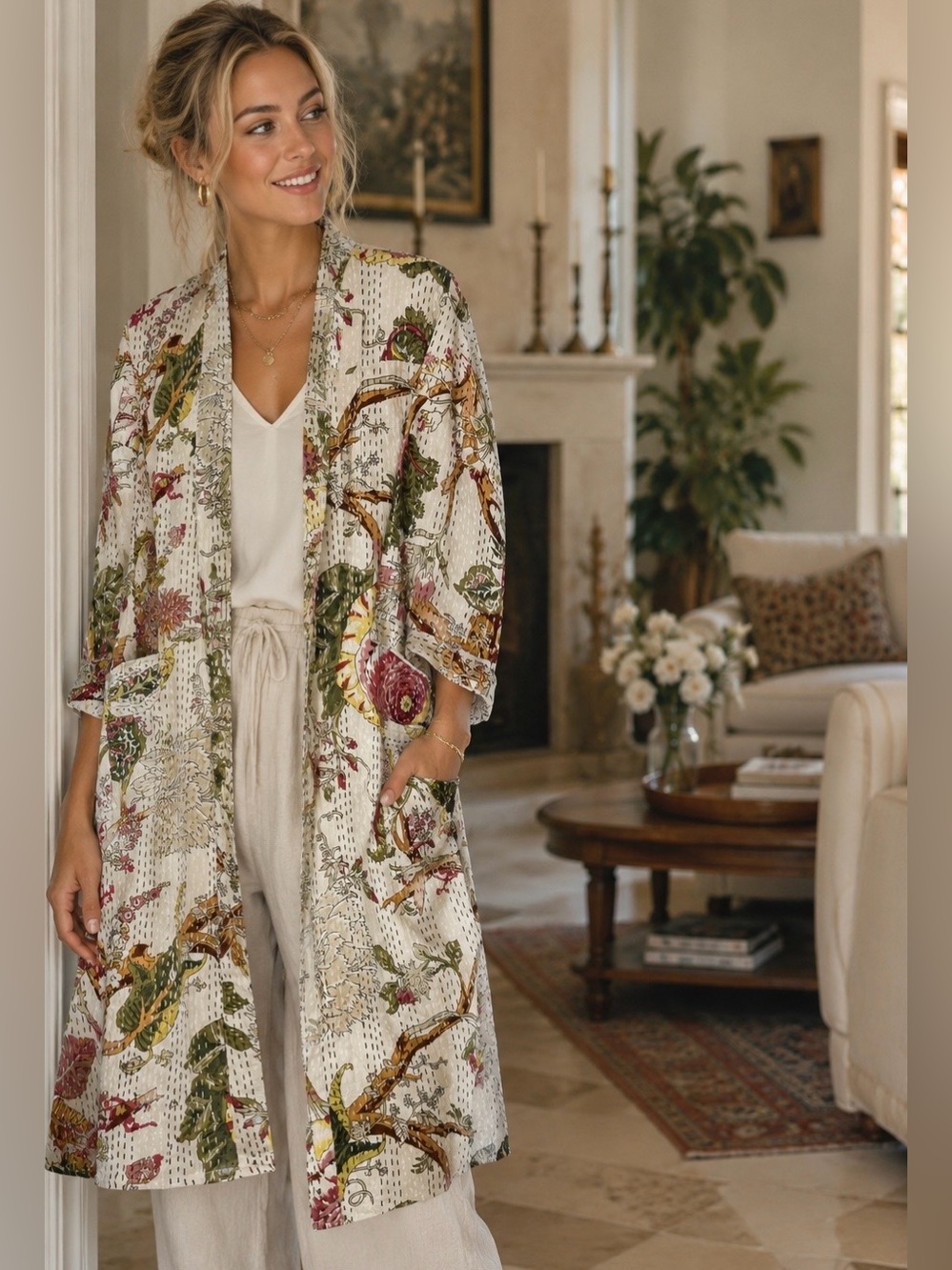 Kantha Robe Jacket Floral Kantha Robe Exotic Lover Warm Gift - Picture 1 of 11
